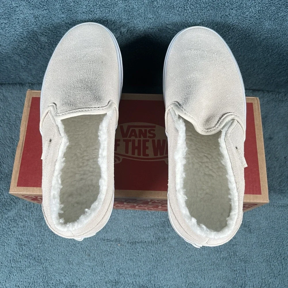 Vans Asher Slip On‎ Shoes Women's Size 6 Suede Sherpa Desert Taupe Sneakers